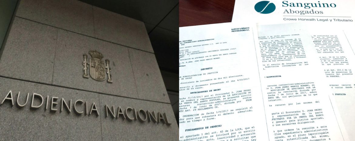 Nuevo paso de Sanguino Abogados ante la Audiencia Nacional en defensa de los afectados por la venta del Banco Popular