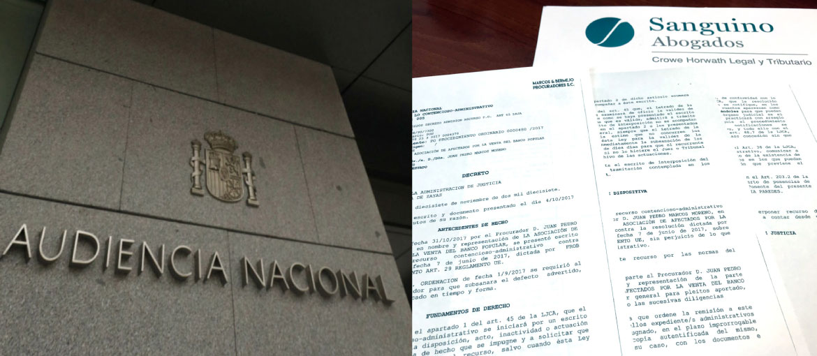 Nuevo paso de Sanguino Abogados ante la Audiencia Nacional en defensa de los afectados por la venta del Banco Popular